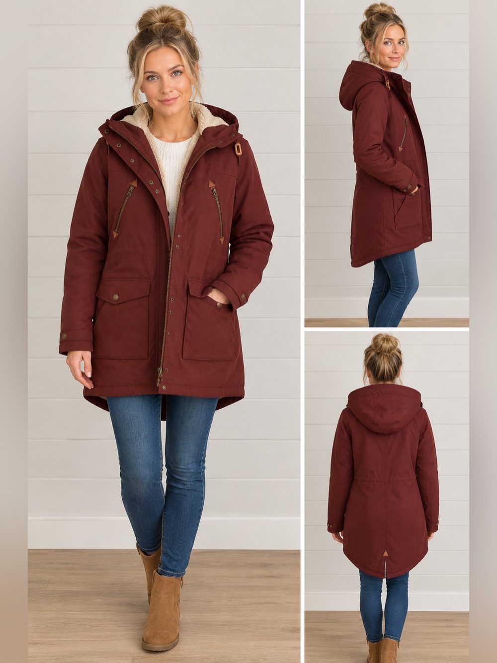 Volcom Women's Maroon Sherpa-Lined Hooded Parka